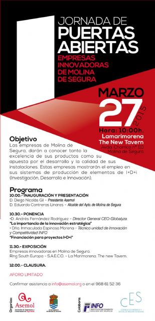 ASEMOL y el Ayuntamiento de Molina organizan una jornada de puertas abiertas sobre empresas innovadoras del municipio el viernes 27 de marzo