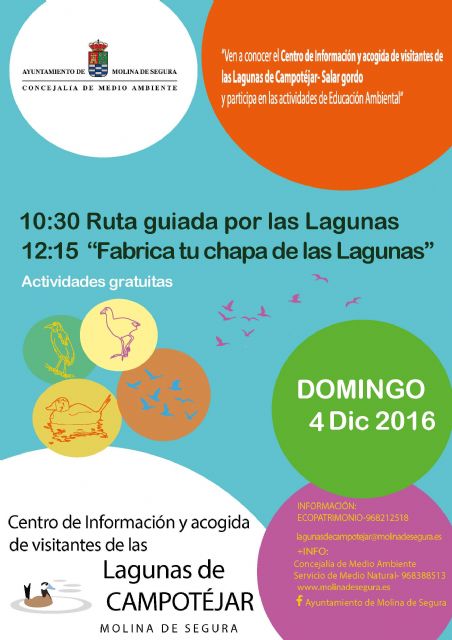El Centro de Visitantes de Las Lagunas de Campotéjar de Molina de Segura ofrece una nueva actividad de educación ambiental el domingo 4 de diciembre