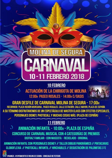 Molina de Segura celebra el Carnaval 2018 con chirigota, desfile y actividades de animación infantil el sábado 10 y domingo 11 de febrero
