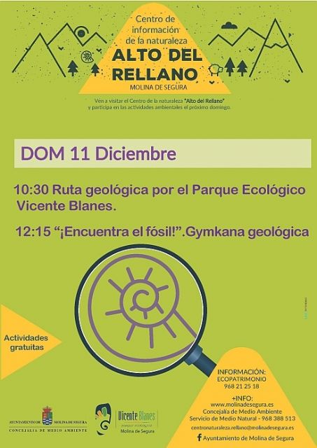 El Centro de Información de la Naturaleza Alto del Rellano de Molina de Segura organiza actividades para dar a conocer la singular geología de la zona el domingo 11 de diciembre