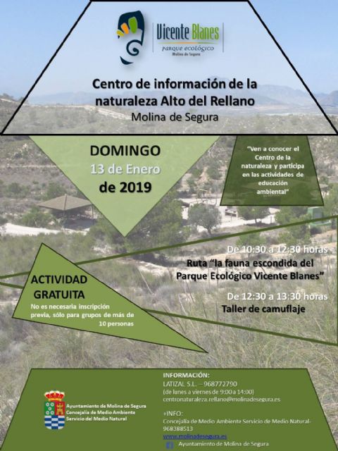 El Centro de Información de la Naturaleza Alto del Rellano de Molina de Segura invita a una ruta para conocer la fauna escondida del Parque Ecológico Vicente Blanes el domingo 13 de enero