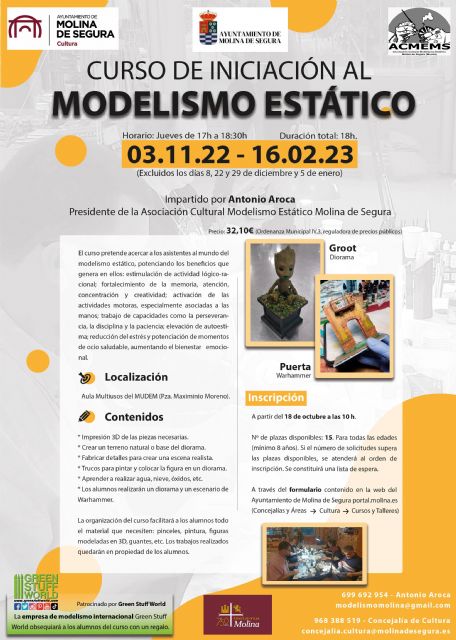 La Concejalía de Cultura de Molina de Segura organiza un curso de iniciación al modelismo estático
