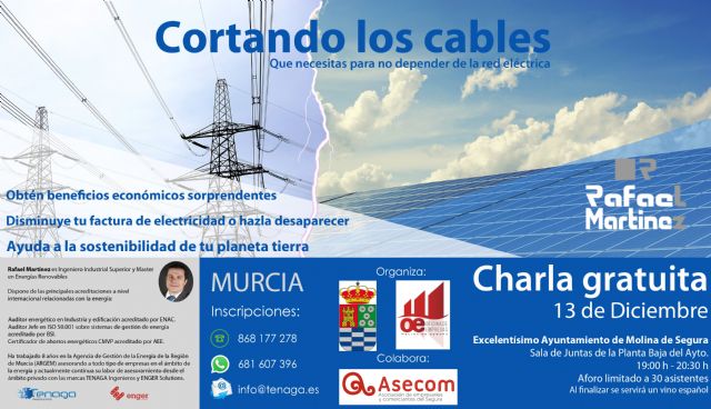 El Ayuntamiento de Molina de Segura organiza la jornada formativa Cortando los cables, de apoyo al tejido empresarial, con información sobre beneficios económicos, electricidad y ayuda a la sostenibilidad