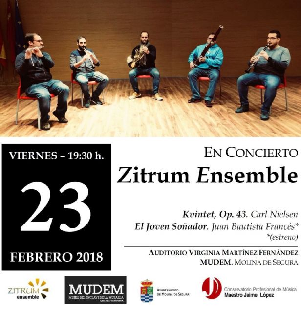 El Conservatorio Profesional de Música Maestro Jaime López de Molina de Segura organiza un recital de Bombardino y Piano, el lunes 19 de febrero, y otro de Zitrum Ensemble, el viernes 23 de febrero