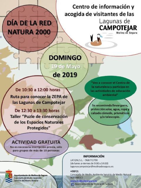 El Centro de Información y Acogida de Visitantes de Las Lagunas de Campotéjar  Salar Gordo de Molina de Segura celebra el Día Europeo de la Red Natura 2000 el domingo 19 de mayo