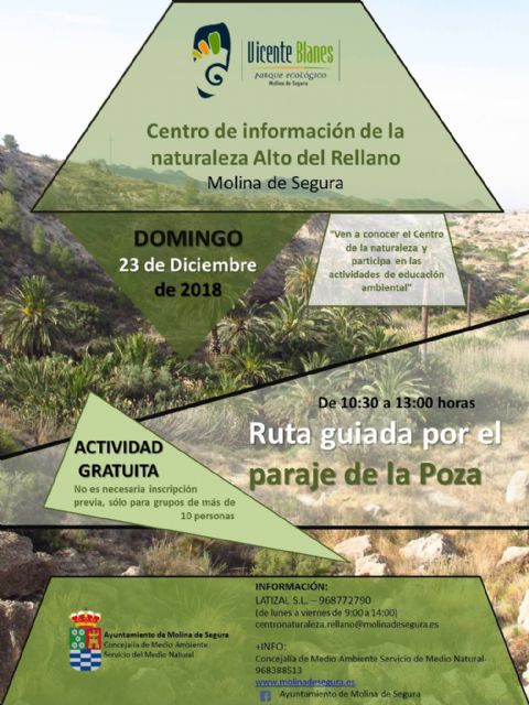 El Centro de Información de la Naturaleza Alto del Rellano de Molina de Segura organiza una ruta guiada por el paraje de La Poza y el arrecife fosilizado de corales El Apóstol el domingo 23 de diciembre