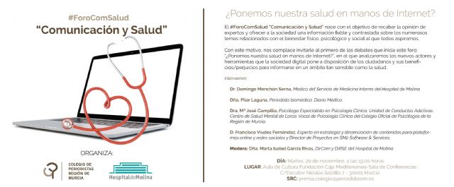 Mañana se inaugura el #ForoComSalud organizado por el Hospital de Molina y el Colegio de Periodistas