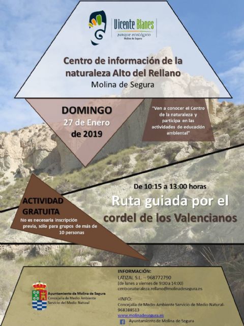 El Centro de Información de la Naturaleza Alto del Rellano de Molina de Segura organiza una ruta guiada para conocer el Cordel de los Valencianos el domingo 27 de enero