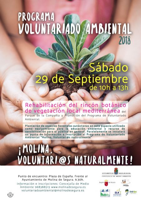 El Programa de Voluntariado Ambiental de Molina de Segura ¡Voluntari@s Naturalmente! colabora en la  rehabilitación del rincón botánico de vegetación local mediterránea del Parque de la Compañía el sábado 29 de septiembre