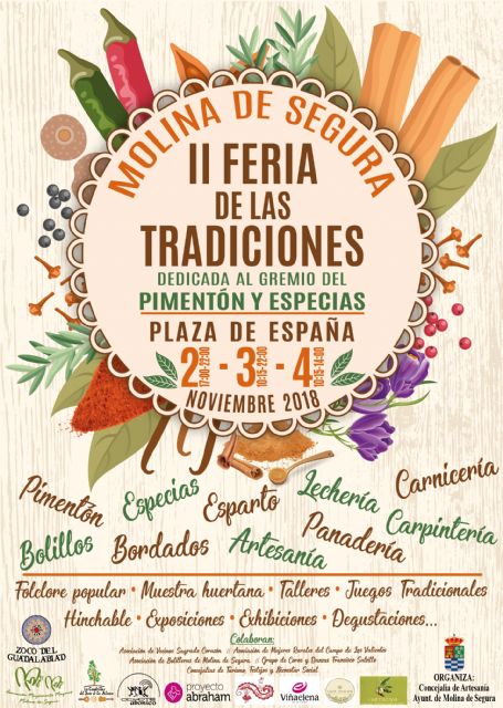 La II Feria de las Tradiciones de Molina de Segura 2018 se celebra del 2 al 4 de noviembre, dedicada al gremio del pimentón y especias
