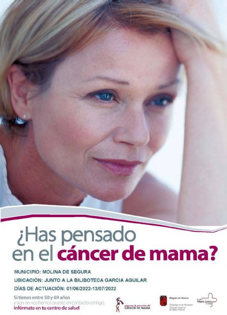 La unidad móvil del programa de prevención del cáncer de mama llega a Molina de Segura del 1 de junio al 8 de julio