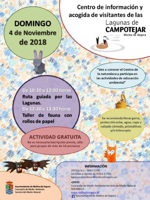 El Centro de Información y Acogida de Visitantes de Las Lagunas de Campotéjar  Salar Gordo de Molina de Segura invita a conocer la fauna escondida el domingo 4 de noviembre