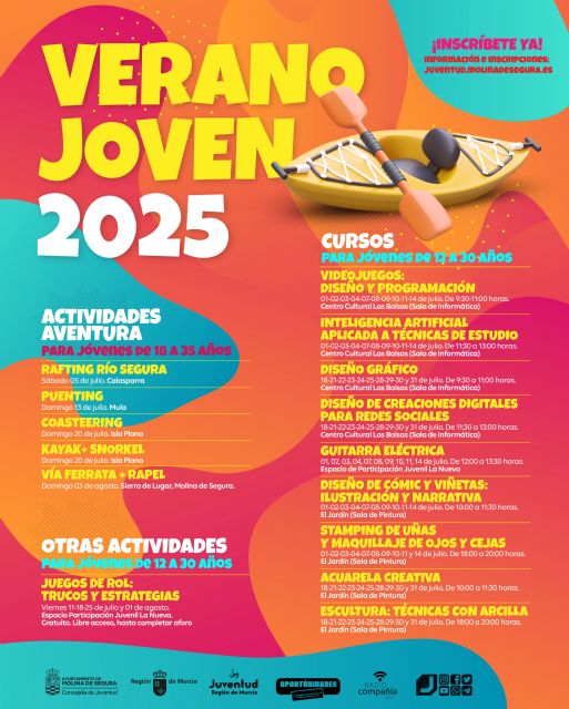 La Concejalía de Juventud pone en marcha el programa VERANO JOVEN 2025, una amplia oferta de actividades destinada a los jóvenes de Molina de Segura para los meses de julio y agosto