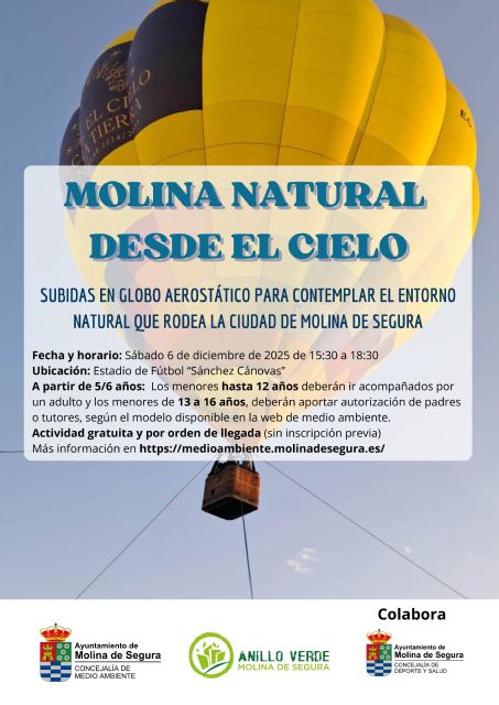 Paseos en globo aeroestático desde el Estadio Sánchez Cánovas para contemplar la 'Molina natural desde el cielo'