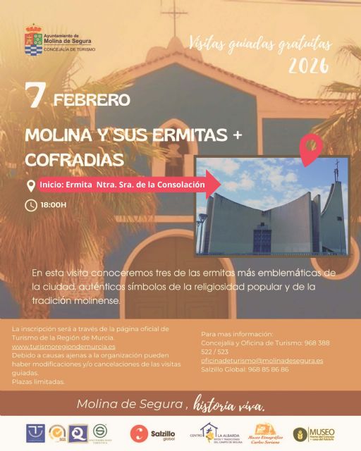 La Concejalía de Turismo organiza una nueva visita guiada gratuita el sábado 7 de febrero para poner en valor las ermitas y cofradías de Molina de Segura