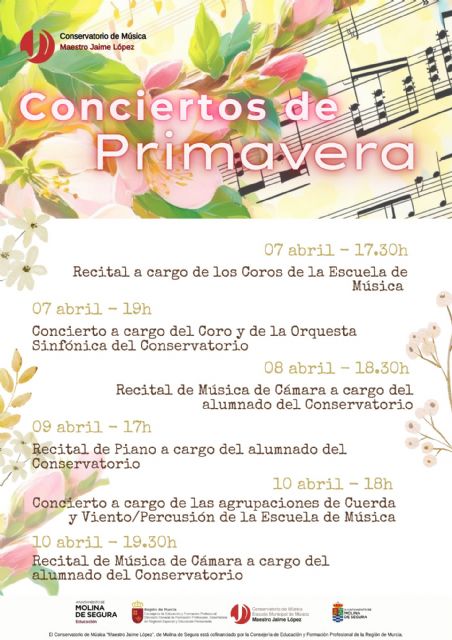 La Escuela Municipal y el Conservatorio de Música Maestro Jaime López de Molina de Segura festejan la Primavera con seis conciertos los días 7, 8, 9 y 10 de abril