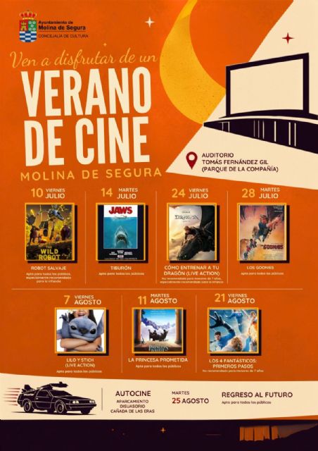 El programa Un Verano de Cine 2026 arranca en Molina de Segura el viernes 10 de julio