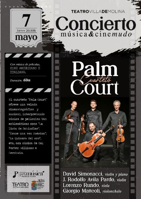 El cuarteto Palm Court ofrece el concierto Música y cine mudo el jueves 7 de mayo en el Teatro Villa de Molina