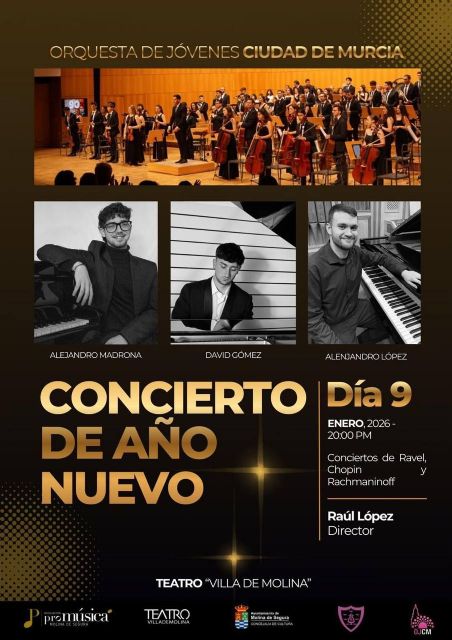 La Orquesta de Jóvenes Ciudad de Murcia y tres solistas de piano ofrecen el gran Concierto de A&ntilde;o Nuevo en el Teatro Villa de Molina el viernes 9 de enero