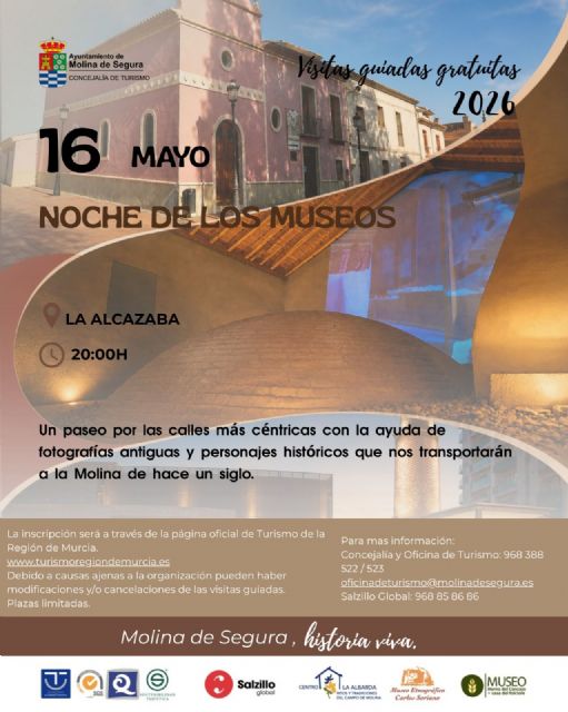 La Concejalía de Turismo de Molina de Segura organiza una visita guiada gratuita DÍA DE LOS MUSEOS el sábado 16 de mayo