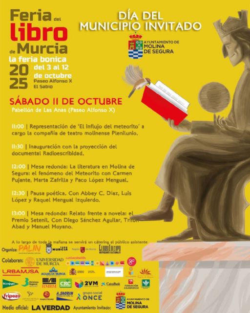 Molina de Segura será el Municipio invitado en la presente edición de la Feria del Libro de Murcia el sábado 11 de octubre