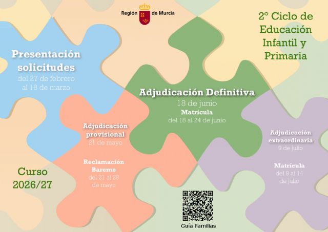 El plazo de solicitud de plaza para alumnado de 2&deg; ciclo de Educación Infantil y Primaria arranca el día 27 de febrero y finaliza el día 18 de marzo
