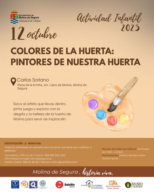 La Concejalía de Turismo organiza la actividad Colores de la Huerta: Pintores de nuestra tierra, en el Museo Etnográfico Carlos Soriano de la pedanía El Llano, el domingo 12 de octubre