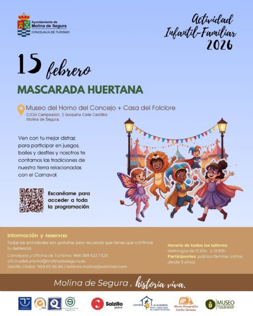 La Concejalía de Turismo organiza la actividad MASCARADA HUERTANA en el Horno del Concejo y Casa del Folclore el domingo 15 de febrero
