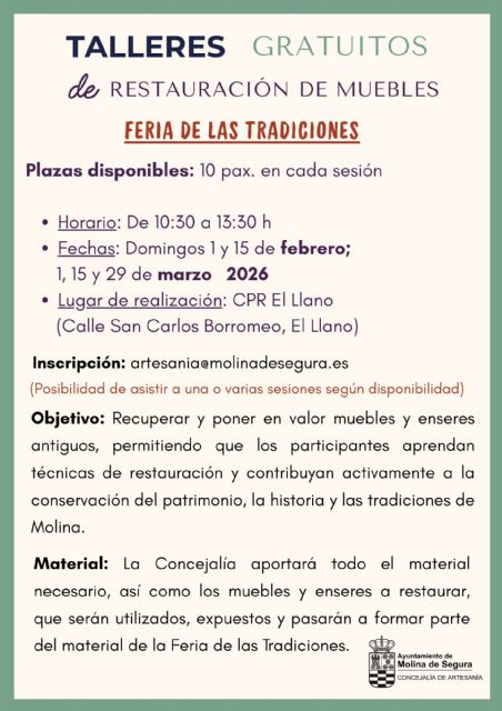 La Concejalía de Artesanía organiza talleres de iniciación a la restauración de objetos y enseres de la Feria de las Tradiciones de Molina de Segura