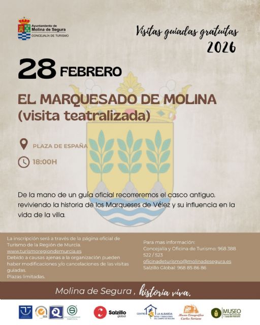 La Concejalía de Turismo organiza la visita guiada gratuita EL MARQUESADO DE MOLINA el sábado 28 de febrero
