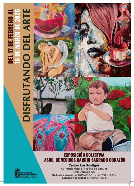 La Sala Los Postigos de Molina de Segura acoge la exposición Disfrutando del Arte, una colección realizada por alumnado del taller de pintura de la asociación AVESCO
