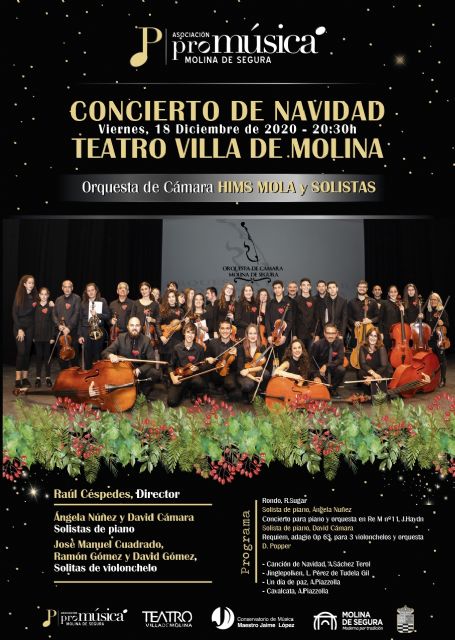 La Orquesta de Cámara Hims Mola y solistas de Molina de Segura ofrecen un CONCIERTO DE NAVIDAD en el Teatro Villa de Molina el viernes 18 de diciembre