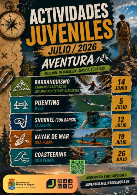 La Concejalía de Juventud de Molina de Segura oferta actividades de aventura y cursos para el mes de julio