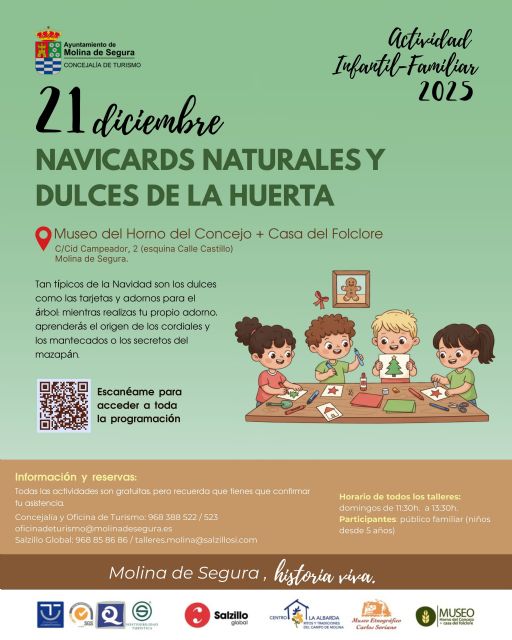 La Concejalía de Turismo organiza la actividad NAVICARDS NATURALES Y DULCES DE LA HUERTA en el Horno del Concejo y Casa del Folclore el domingo 21 de diciembre