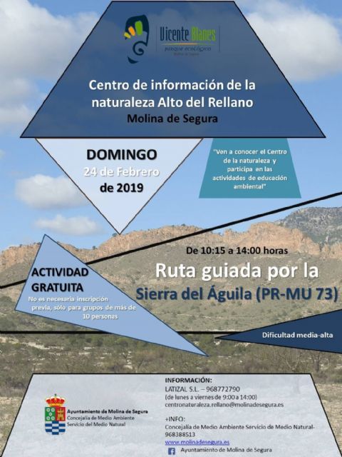 El Centro de Información de la Naturaleza Alto del Rellano de Molina de Segura organiza una ruta guiada por el sendero de la Sierra del Águila el domingo 24 de febrero