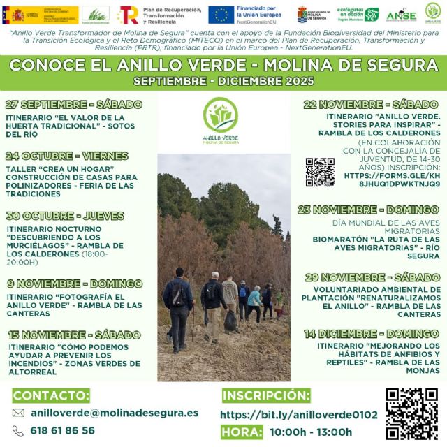 Nuevo calendario de actividades del Anillo Verde de Molina de Segura para los meses de octubre a diciembre