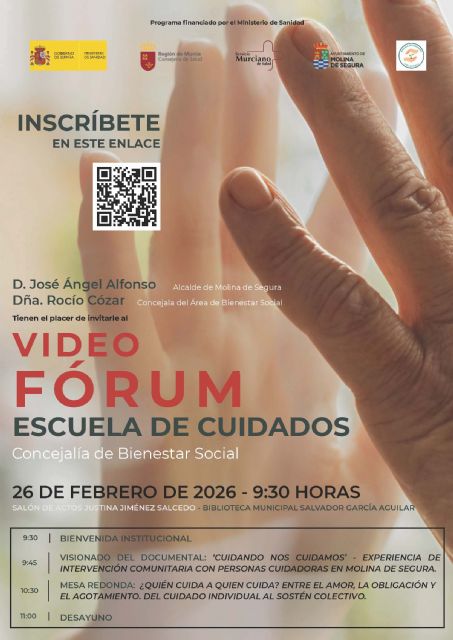 El Ayuntamiento de Molina de Segura organiza un video fórum abierto a la ciudadanía con motivo del inicio de la segunda edición de la Escuela de Cuidados