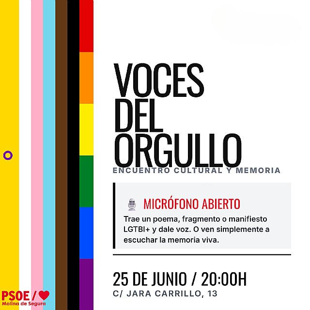 El PSOE de Molina celebra 'Voces del Orgullo', una cita cultural por la memoria LGTBI+