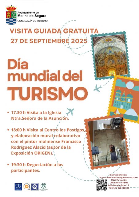 La Concejalía de Turismo de Molina de Segura organiza la visita guiada gratuita DÍA MUNDIAL DEL TURISMO el sábado 27 de septiembre
