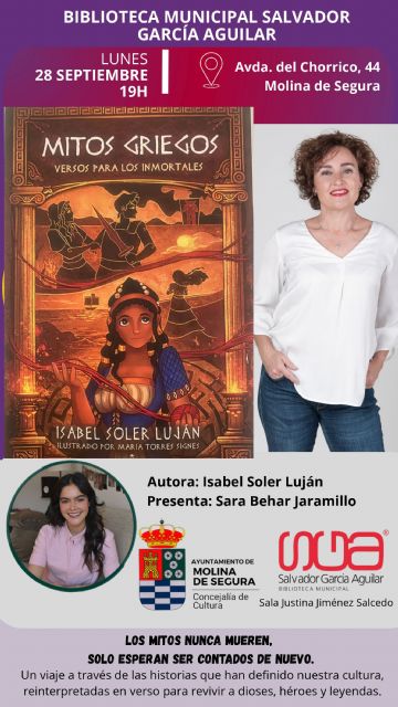 Isabel Soler presenta su libro Mitos griegos. Versos para los inmortales el lunes 28 de septiembre en Molina de Segura
