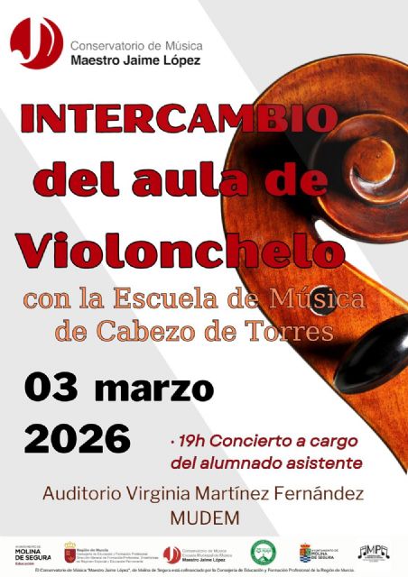 El Conservatorio de Música Maestro Jaime López de Molina de Segura organiza un intercambio del alumnado de Violonchelo con la Escuela de Música de Cabezo de Torres el martes 3 de marzo