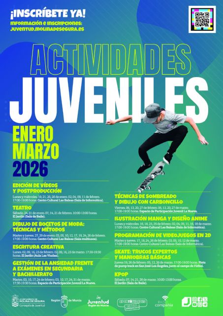 La Concejalía de Juventud de Molina de Segura lanza una variada programación de cursos para el primer trimestre de 2026