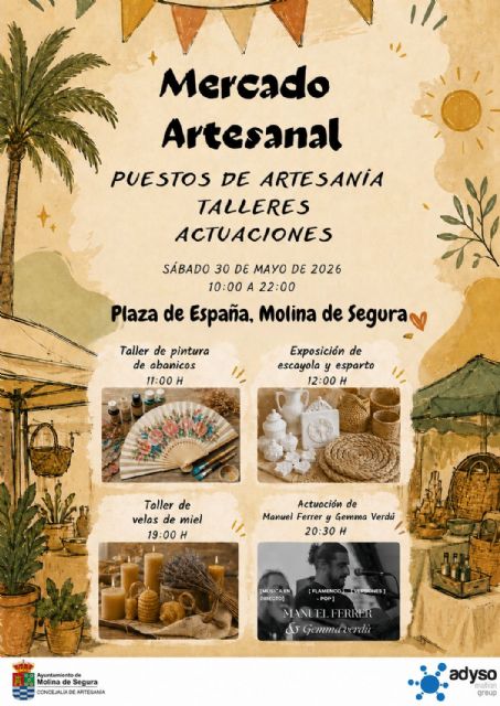 Molina de Segura acoge una nueva edición del Mercado Artesanal en la Plaza de Espa&ntilde;a el sábado 30 de mayo