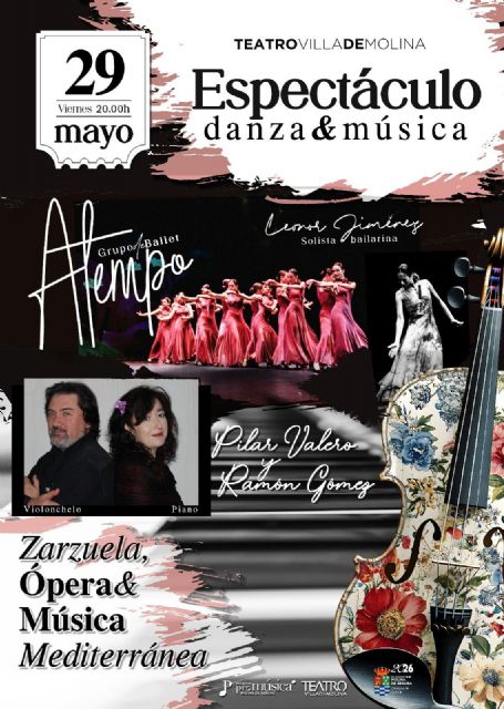 El Grupo de Ballet A Tempo ofrece el espectáculo de danza y música Zarzuela, Ópera y Música Mediterránea el viernes 29 de mayo en el Teatro Villa de Molina