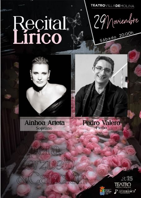 La soprano Ainhoa Arteta y el pianista Pedro Valero llegan al Teatro Villa de Molina este sábado, 29 de noviembre, con un recital lírico