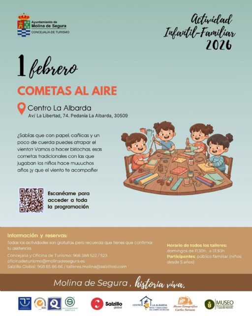 La Concejalía de Turismo organiza la actividad Cometas al aire en el Centro La Albarda el domingo 1 de febrero