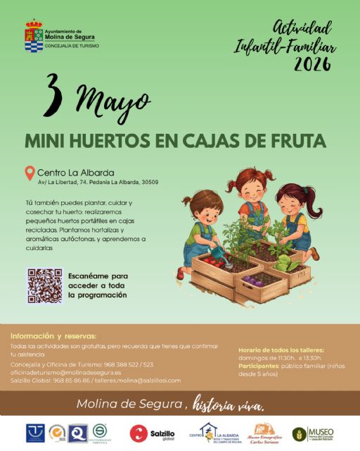 La Concejalía de Turismo organiza la Actividad MINI HUERTOS EN CAJAS DE FRUTA en el Centro de La Albarda el domingo 3 de mayo de 2026