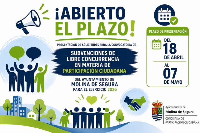 El Ayuntamiento de Molina de Segura duplica hasta los 100.000 euros las subvenciones para asociaciones vecinales en 2026