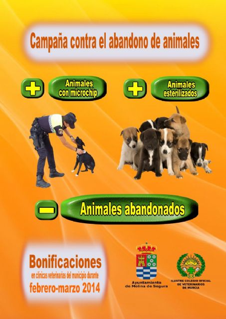 El Ayuntamiento de Molina de Segura y el Colegio de Veterinarios de Murcia ponen en marcha una campaña contra el abandono de animales