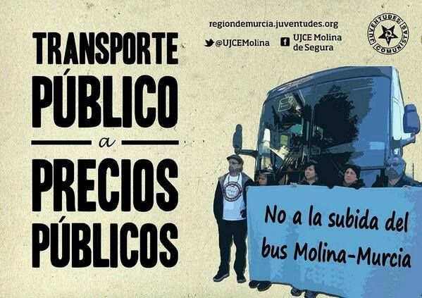 La UJCE en Molina de Segura protesta ante la injustificada subida del transporte público